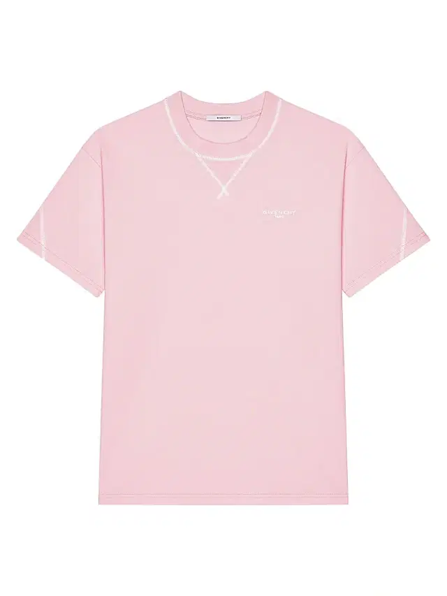 Givenchy Men's Couture Seam T-Shirt in Cotton with Embroidery - Light Pink