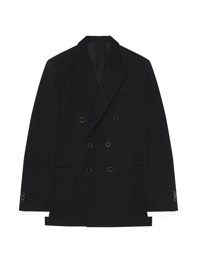 Men's Double-Breasted Slim Fit Jacket in Wool - Black
