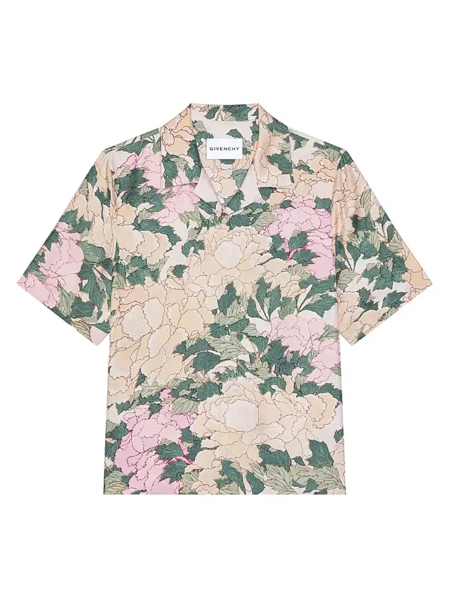Givenchy Men's Shirt in Silk with Pastel Flowers Print - Beige Green