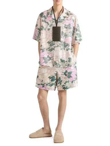 Givenchy Men's Bermuda Shorts in Silk with Pastel Flowers Print - Beige Green - Size XXL | Thumbnail 2