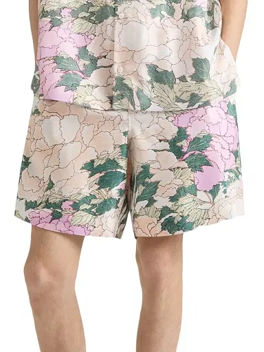 Givenchy Men's Bermuda Shorts in Silk with Pastel Flowers Print - Beige Green - Size XXL | Thumbnail 3