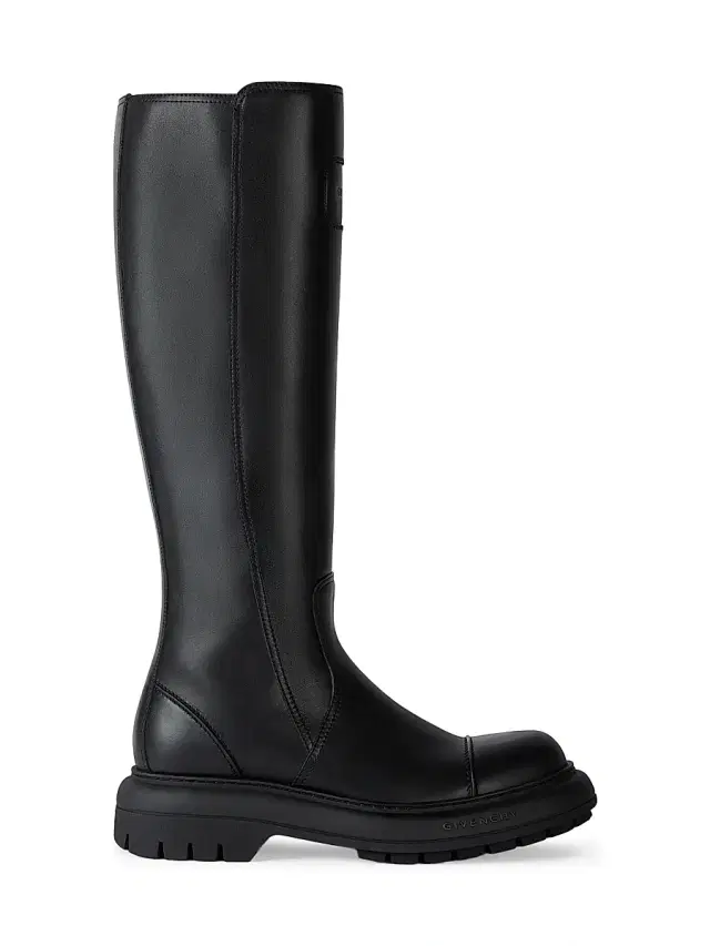 Men's Cargo Biker Knee High Boots in Leather - Black