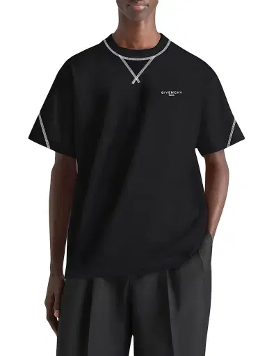 Givenchy Men's Couture Seam T-Shirt in Cotton with Embroidery - Black - Size XXL | Thumbnail 4