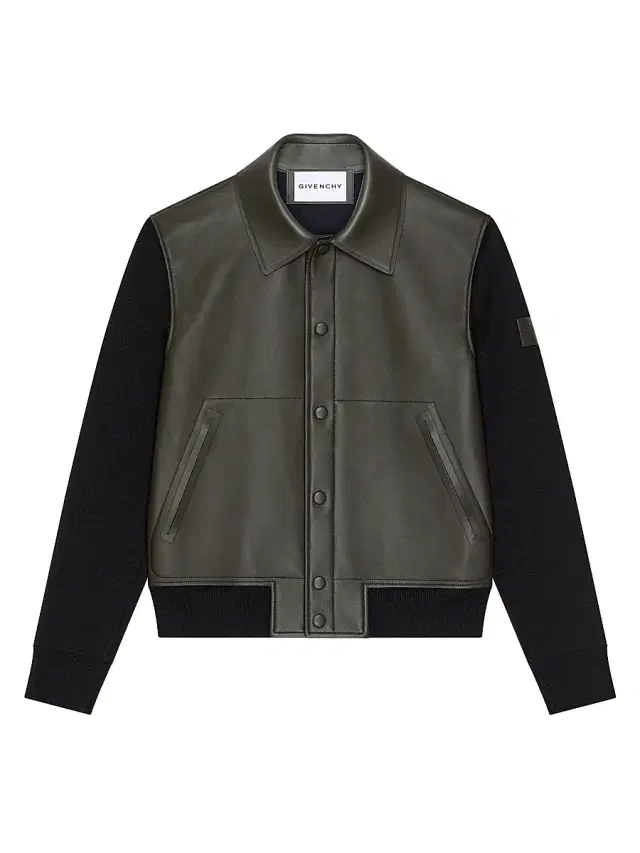 Men's Mix Material Blouson Jacket with Paris Patch - Khaki