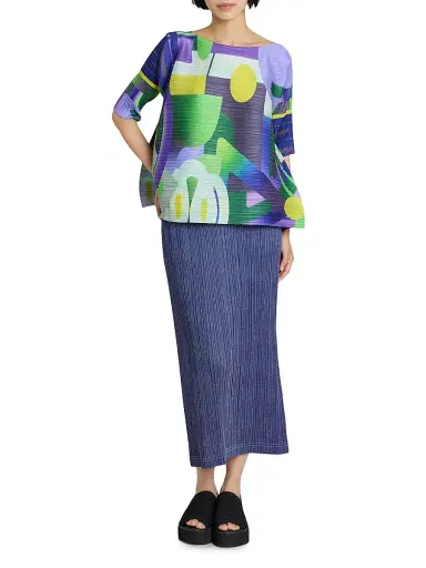 Pleats Please Issey Miyake Women's Denim-Look Plissé Midi-Skirt - Navy - Size Large | Thumbnail 2