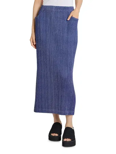 Pleats Please Issey Miyake Women's Denim-Look Plissé Midi-Skirt - Navy - Size Large | Thumbnail 3