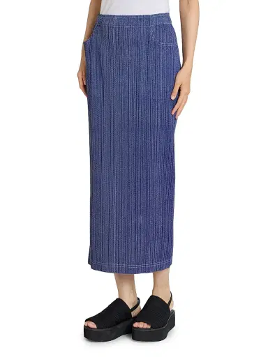 Pleats Please Issey Miyake Women's Denim-Look Plissé Midi-Skirt - Navy - Size Large | Thumbnail 4