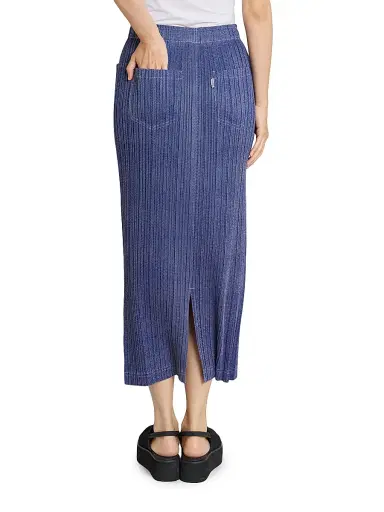 Pleats Please Issey Miyake Women's Denim-Look Plissé Midi-Skirt - Navy - Size Large | Thumbnail 5
