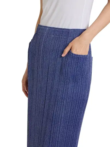 Pleats Please Issey Miyake Women's Denim-Look Plissé Midi-Skirt - Navy - Size Large | Thumbnail 6