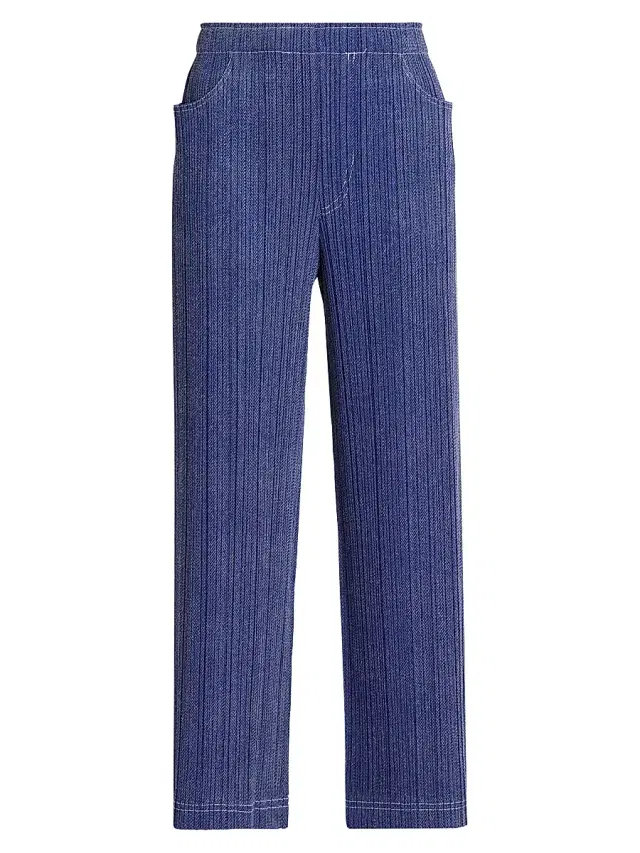 Pleats Please Issey Miyake Women's Denim-Look Plissé Pants - Navy
