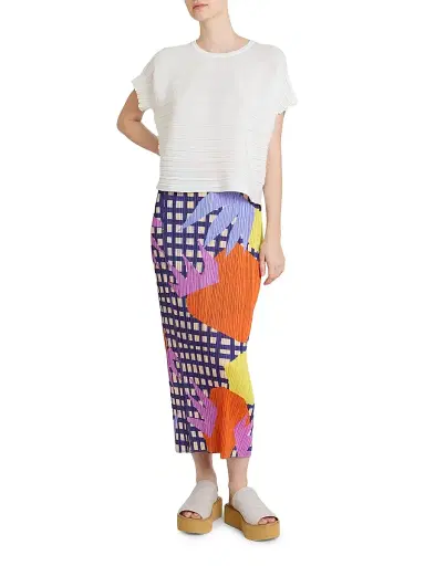Pleats Please Issey Miyake Women's Step Knit Cotton-Blend Top - Off White | Thumbnail 2