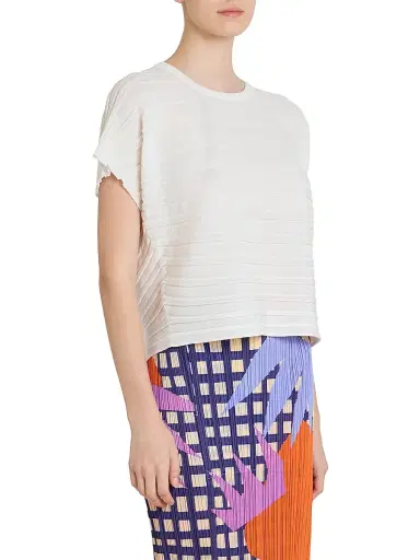 Pleats Please Issey Miyake Women's Step Knit Cotton-Blend Top - Off White | Thumbnail 4