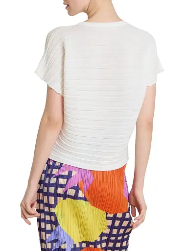 Pleats Please Issey Miyake Women's Step Knit Cotton-Blend Top - Off White | Thumbnail 5