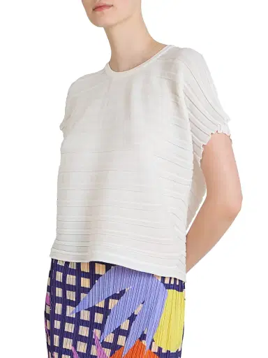 Pleats Please Issey Miyake Women's Step Knit Cotton-Blend Top - Off White | Thumbnail 6