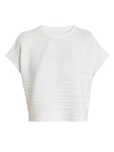 Pleats Please Issey Miyake Women's Step Knit Cotton-Blend Top - Off White | Thumbnail 1