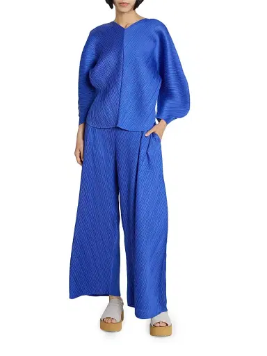 Pleats Please Issey Miyake Women's Coast Pleated Blouse - Blue | Thumbnail 2