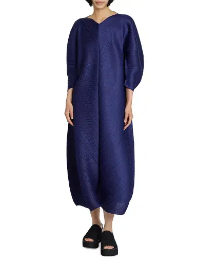 Pleats Please Issey Miyake Women's Coast Pleated Midi-Dress - Navy - Size Large | Thumbnail 3