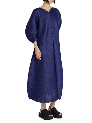 Pleats Please Issey Miyake Women's Coast Pleated Midi-Dress - Navy - Size Large | Thumbnail 4