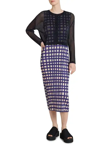 Pleats Please Issey Miyake Women's Basket Printed Plissé Midi-Dress - Navy - Size Large | Thumbnail 2