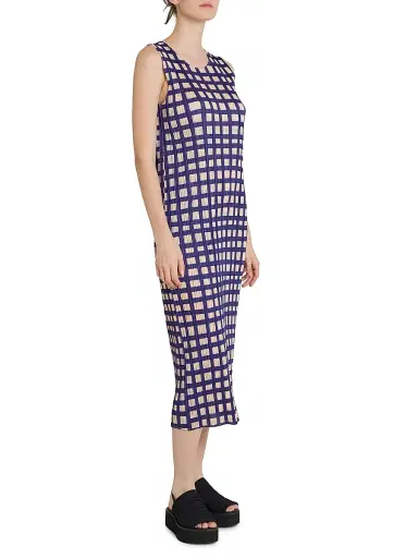 Pleats Please Issey Miyake Women's Basket Printed Plissé Midi-Dress - Navy - Size Large | Thumbnail 4
