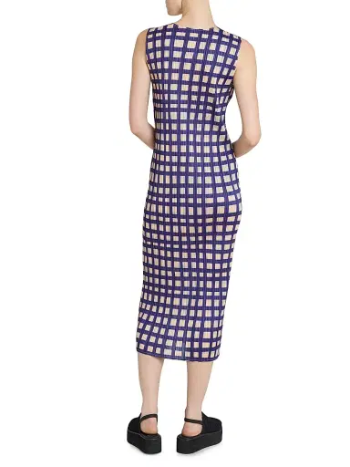 Pleats Please Issey Miyake Women's Basket Printed Plissé Midi-Dress - Navy - Size Large | Thumbnail 5