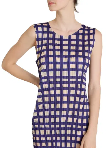 Pleats Please Issey Miyake Women's Basket Printed Plissé Midi-Dress - Navy - Size Large | Thumbnail 6