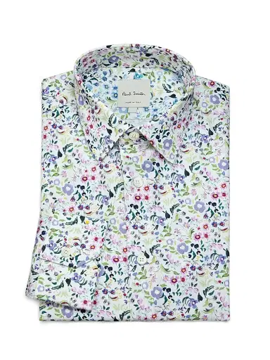 Paul Smith Men's Tailored-Fit Floral Cotton Shirt - Size 17 | Thumbnail 1