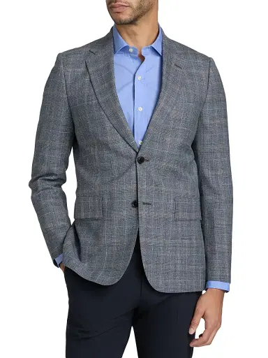 Paul Smith Men's Glen Plaid Wool-Blend Tailored-Fit Jacket - Greyish Blue | Thumbnail 3