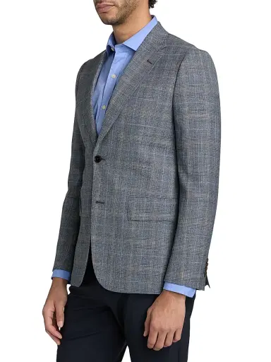 Paul Smith Men's Glen Plaid Wool-Blend Tailored-Fit Jacket - Greyish Blue | Thumbnail 4