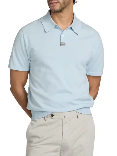 Paul Smith Men's Knit Cotton Polo Shirt - Light Blue | Thumbnail 3