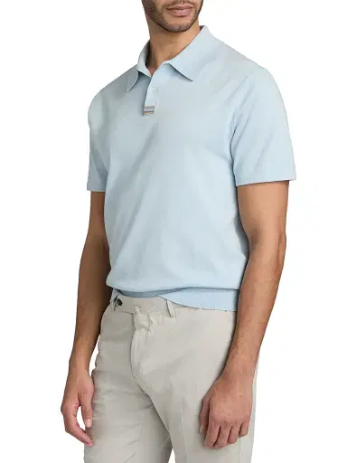 Paul Smith Men's Knit Cotton Polo Shirt - Light Blue | Thumbnail 4