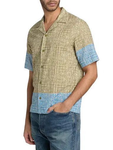 Paul Smith Men's Grid Cotton Camp Shirt - Military Green - Size Small | Thumbnail 4 Paul Smith Men's Grid Cotton Camp Shirt - Military Green - Size Small | Thumbnail 4