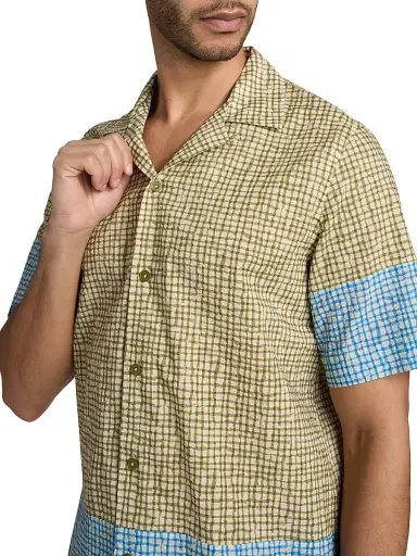 Paul Smith Men's Grid Cotton Camp Shirt - Military Green - Size Small | Thumbnail 6 Paul Smith Men's Grid Cotton Camp Shirt - Military Green - Size Small | Thumbnail 6