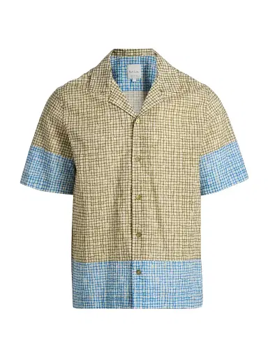 Paul Smith Men's Grid Cotton Camp Shirt - Military Green - Size Small | Thumbnail 1 Paul Smith Men's Grid Cotton Camp Shirt - Military Green - Size Small | Thumbnail 1