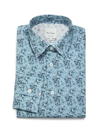 Paul Smith Men's Tailored-Fit Floral Cotton Shirt - Petrol Blue | Thumbnail 1