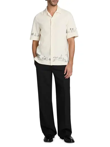 Paul Smith Men's Embroidered-Trim Camp Shirt - Ivory - Size Small | Thumbnail 2