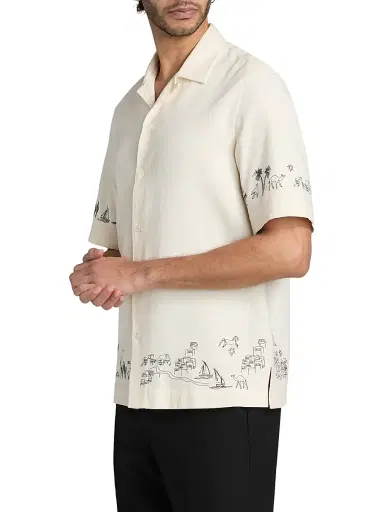 Paul Smith Men's Embroidered-Trim Camp Shirt - Ivory - Size Small | Thumbnail 4