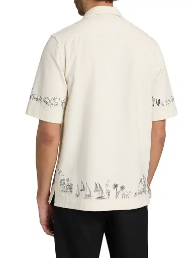 Paul Smith Men's Embroidered-Trim Camp Shirt - Ivory - Size Small | Thumbnail 5