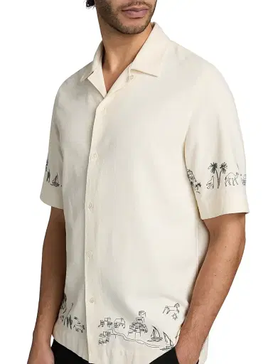 Paul Smith Men's Embroidered-Trim Camp Shirt - Ivory - Size Small | Thumbnail 6