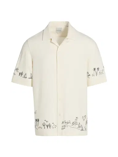 Paul Smith Men's Embroidered-Trim Camp Shirt - Ivory - Size Small | Thumbnail 1