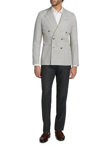 Paul Smith Men's Linen-Silk-Wool Double-Breasted Blazer - Grey | Thumbnail 2