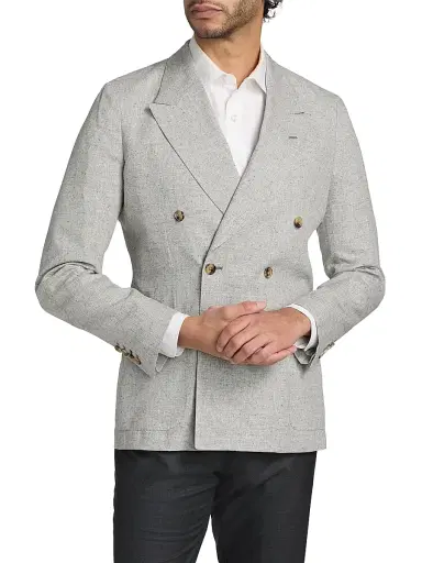 Paul Smith Men's Linen-Silk-Wool Double-Breasted Blazer - Grey | Thumbnail 3