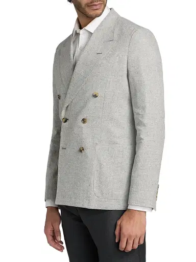 Paul Smith Men's Linen-Silk-Wool Double-Breasted Blazer - Grey | Thumbnail 4