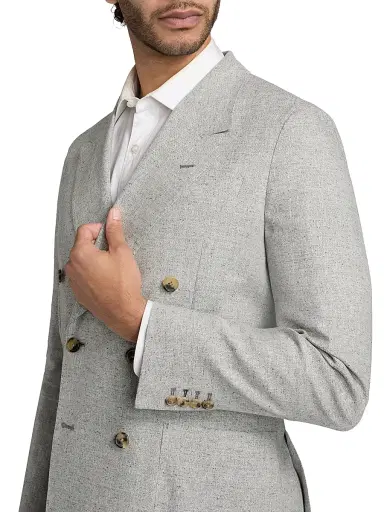 Paul Smith Men's Linen-Silk-Wool Double-Breasted Blazer - Grey | Thumbnail 6