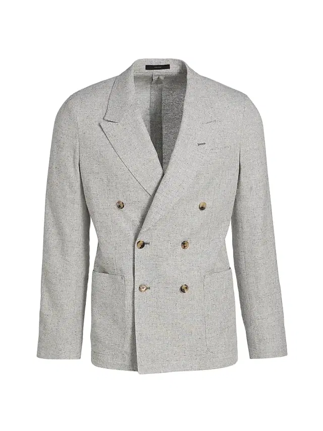 Men's Linen-Silk-Wool Double-Breasted Blazer - Grey