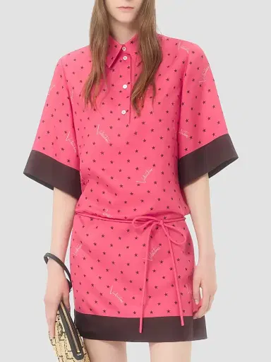 Valentino Garavani Women's Starry Signature Chemisier Dress in Stelline Twill - Coral Chocolate - Size 4 | Thumbnail 3