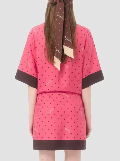 Valentino Garavani Women's Starry Signature Chemisier Dress in Stelline Twill - Coral Chocolate - Size 4 | Thumbnail 5
