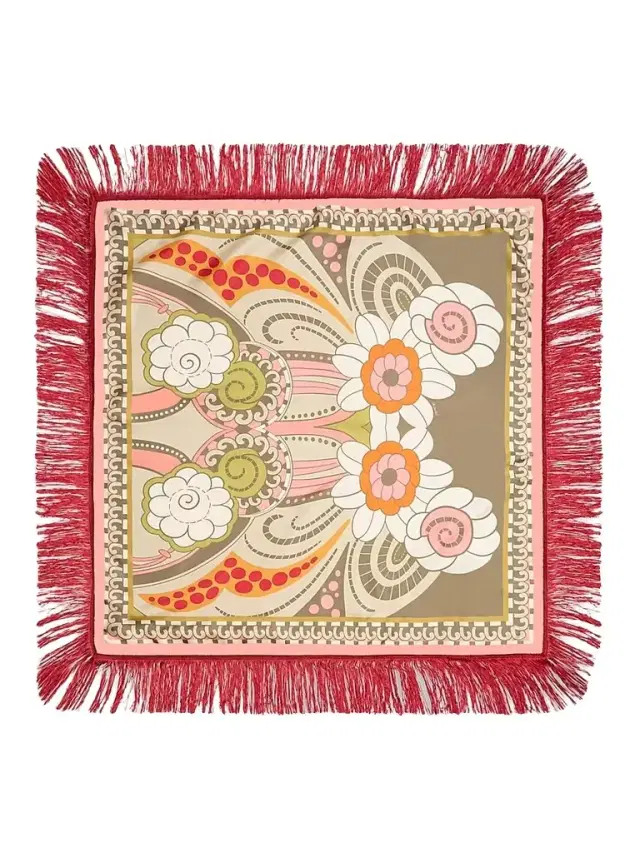 Women's Reversible Fringe Foulard - Ambrosia Placee Green