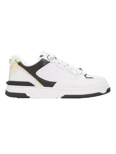 Versace Men's La Greca Leather Low-Top Sneakers - White Black Gold - Size 14 | Thumbnail 1