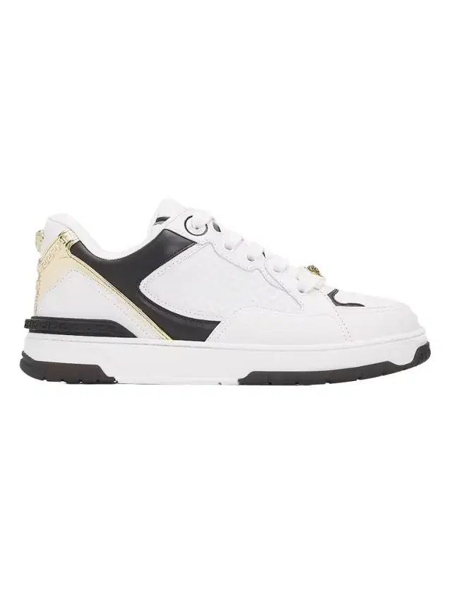Versace Men's La Greca Leather Low-Top Sneakers - White Black Gold